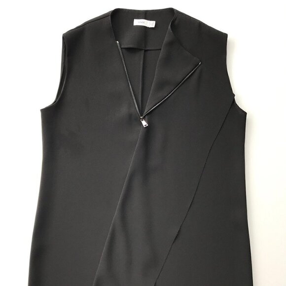 VINCE LBD black dress, sleeveless, front zip asymmetrical drape, cut seam EUC, 6 - Picture 7 of 16
